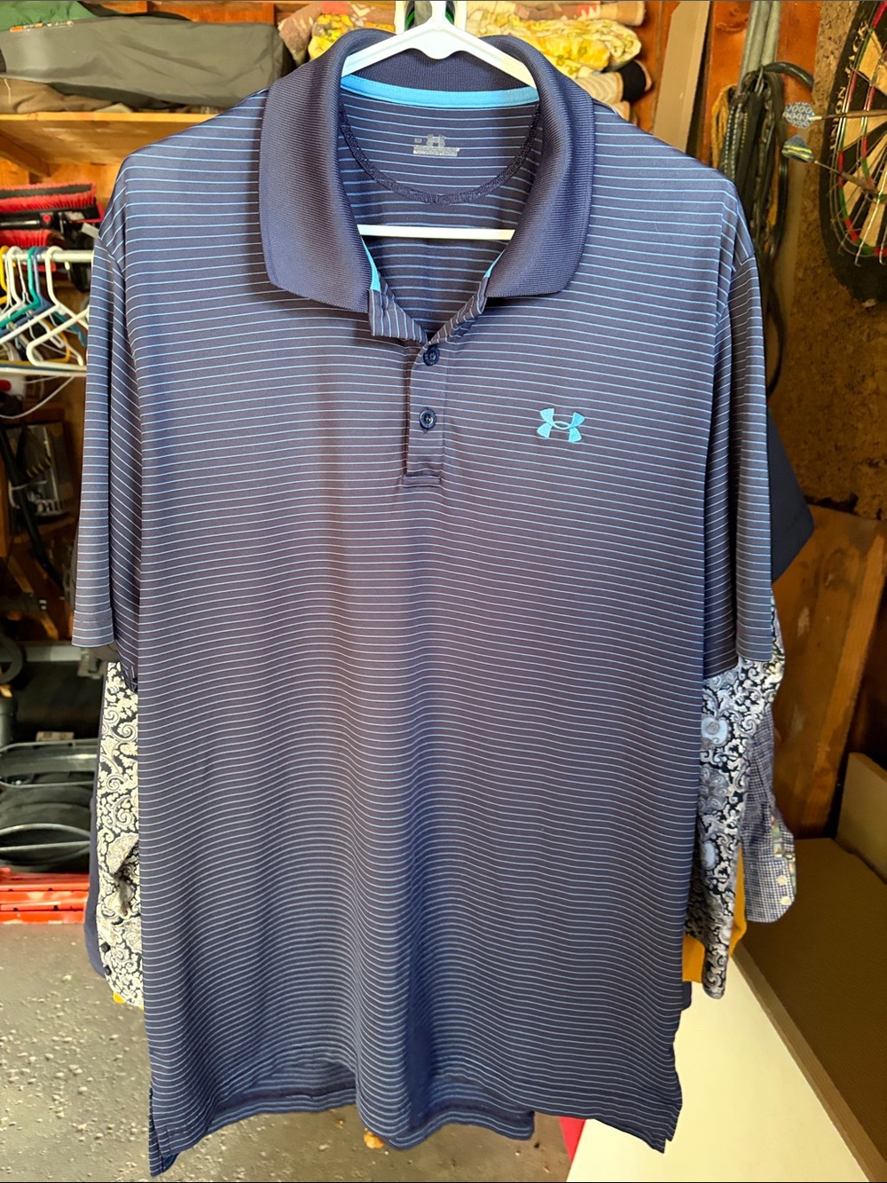 Under Armour Men's Navy Polo with Light Blue Stripes